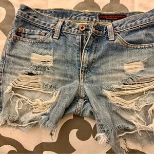 Ag Adriano Goldschmied Light Blue Denim Shorts with Contrast Stitching